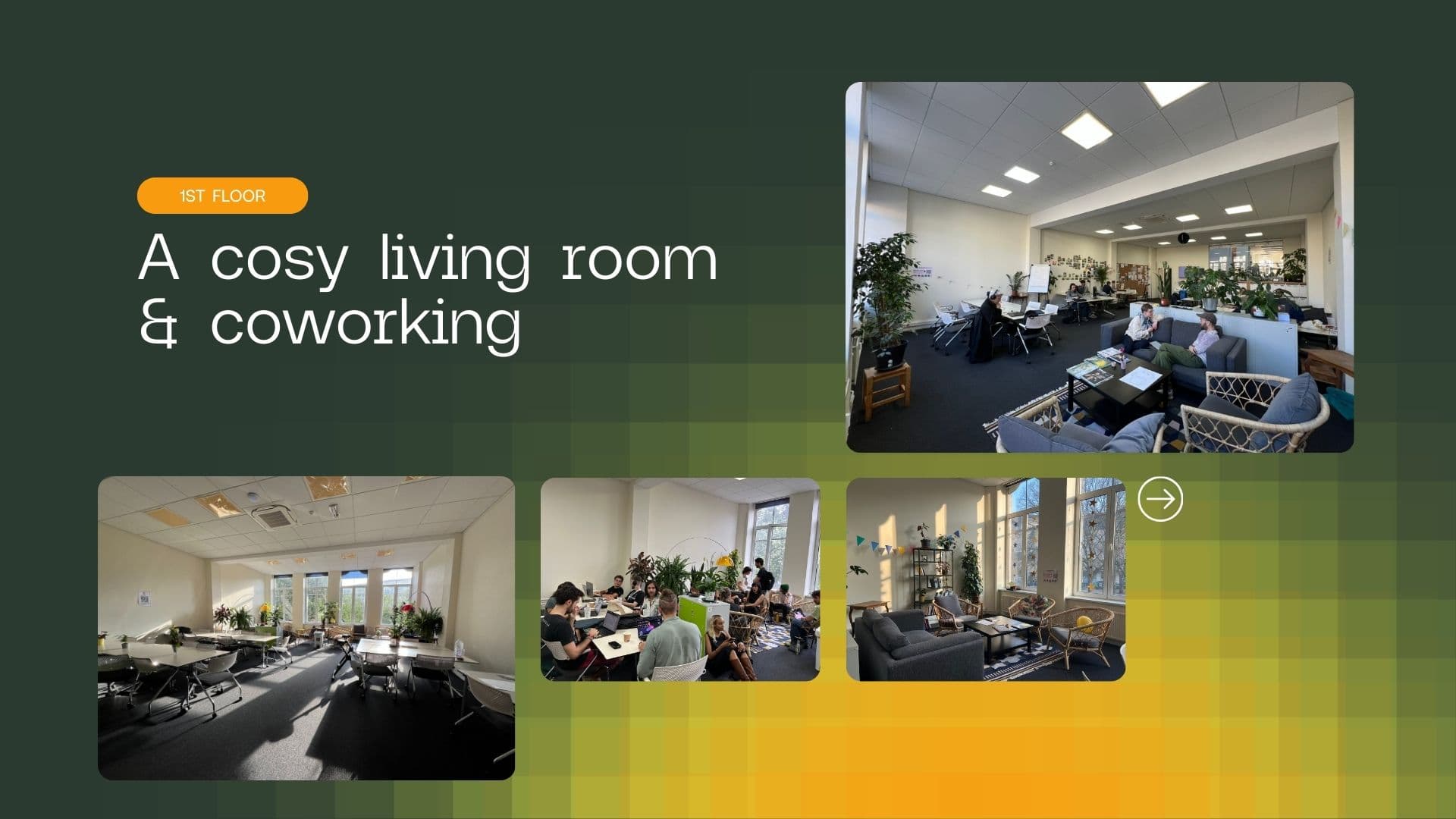 A cosy living room and coworking on the 1st floor